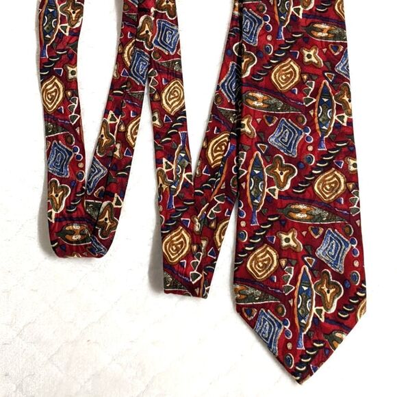 Vintage Men's Abstract Print 100% Silk Tie By Essentia - Picture 7 of 11